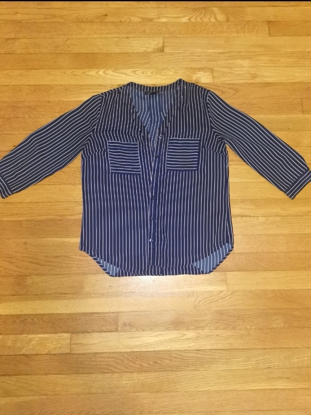 Simply Styled Striped Navy Button-Front Women's Top